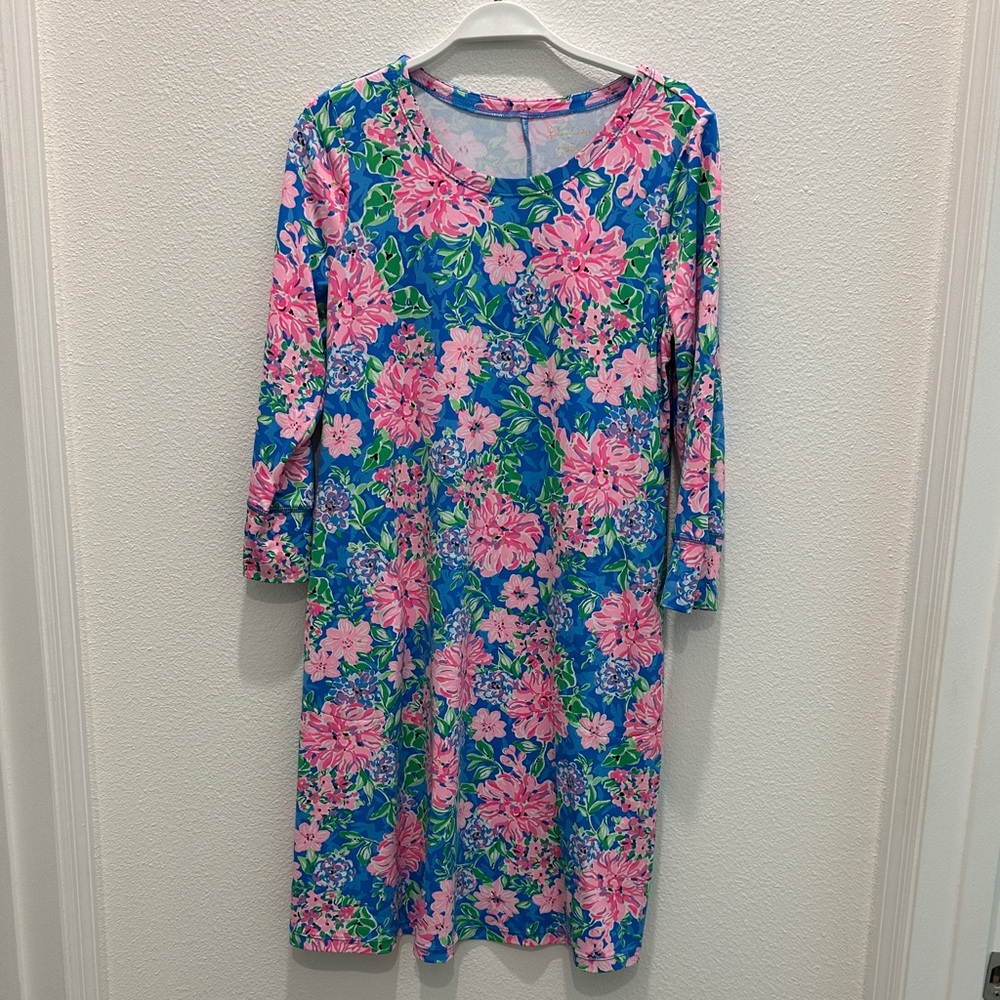 Lilly Pulitzer Pink and Blue Floral Solia Swing ChillyLilly UPF50+ fabric Dress